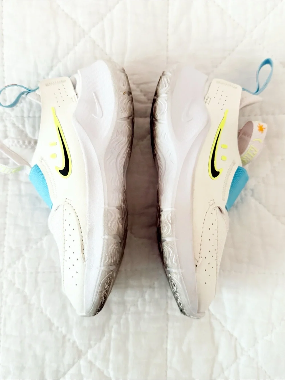 Nike Kids' 9C White & Blue Slip-On Sneakers with Neon Accents
